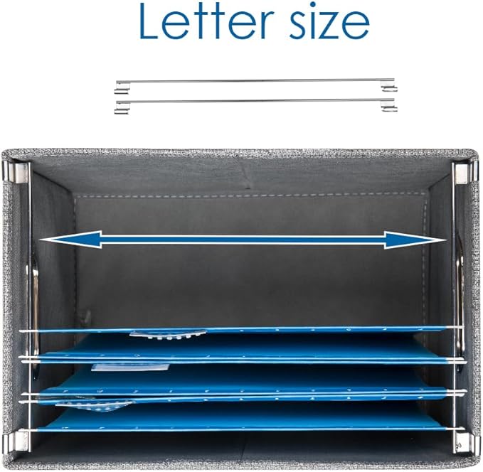 PRANDOM File Organizer Box - Set of 2 Collapsible Decorative Linen Filing Storage Hanging File Folders with Lids Office Cabinet Letter Size Blue (14x9.3x10.8 inch)-DeskLoop Office