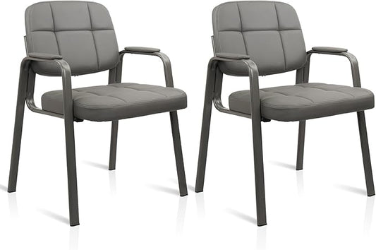 CLATINA Waiting Room Guest Chair with Bonded Leather Padded Arm Rest for Office Reception and Conference Desk(Grey 2 Pack)-DeskLoop Office