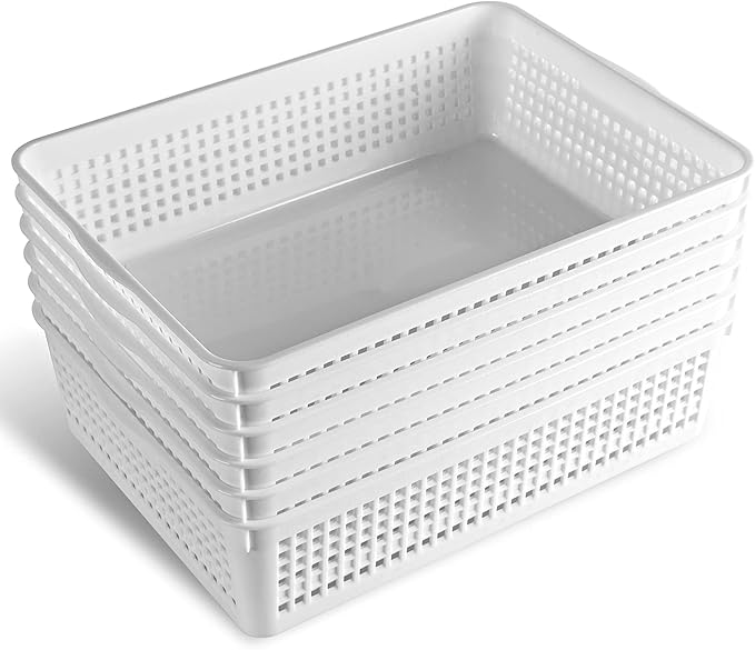 A4 Size Plastic Storage Basket,Desktop File Paper Letter Organizer Tray, 6-Packs (White)-DeskLoop Office