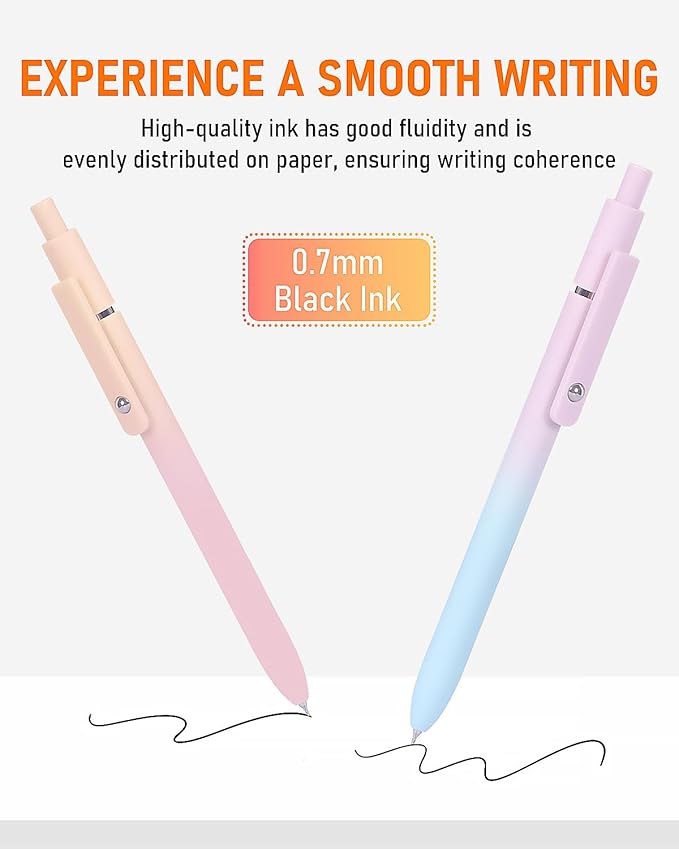 FIOVER Gel Pens, 5pcs Black Ink Medium Point 0.7mm Smooth Writing Pens with Comfort Grip, Aesthetic Ballpoint for Journaling School Office Supplies, Gifts for Women Men(5PCS Gradient Black Ink)-DeskLoop Office