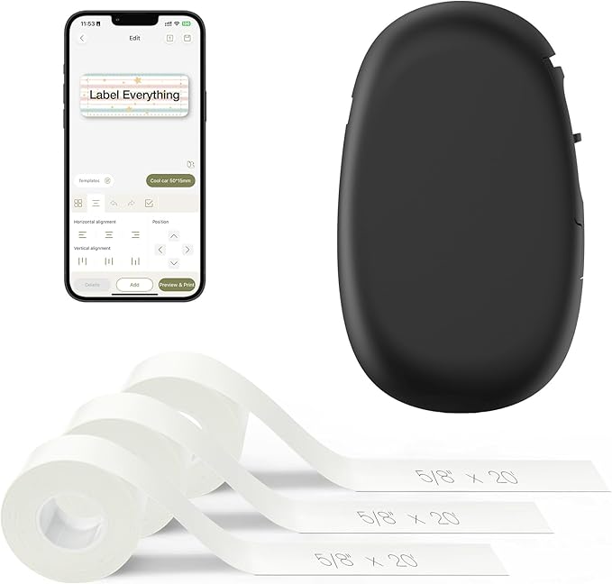 SUPVAN E10 Bluetooth Label Maker Machine with 3 Tapes, Continuous Waterproof Label, Versatile App with 35 Fonts and 1k+ Icons, Inkless Labeler for Home, Kitchen, School, Office Organization, Black-DeskLoop Office