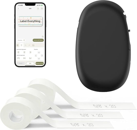 SUPVAN E10 Bluetooth Label Maker Machine with 3 Tapes, Continuous Waterproof Label, Versatile App with 35 Fonts and 1k+ Icons, Inkless Labeler for Home, Kitchen, School, Office Organization, Black-DeskLoop Office