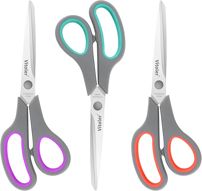 Vitoler Scissors All purpose, 8.5" Heavy Duty Scissors for School Office Supplies,Kitchen Shears for Food Fabric,Right/Left Handed School Scissor for Kids-DeskLoop Office