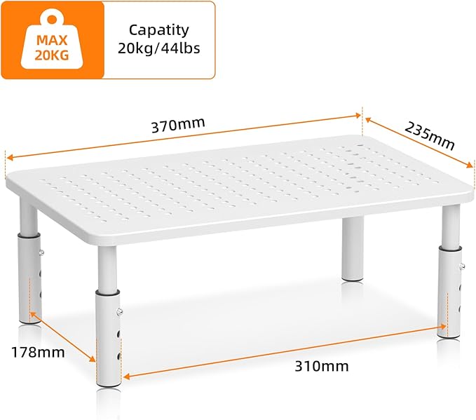 Bracwiser Monitor Stand Riser, Metal Computer Stand, 3 Height Adjustable Screen Riser with Mesh Platform for PS4, Laptop, Printer, Notebook and All Flat Screen, Holds Up to 20KG,White-DeskLoop Office