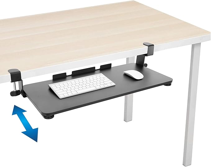 Mount-It! Under-Desk Keyboard Tray, Slide-Out Clamp-On Keyboard and Mouse Drawer, 26.4" W x 11.8" D Ergonomic Retractable Platform for Typing, No-Drill Installation, Black-DeskLoop Office
