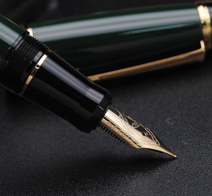 Metal Big Fountain Pen Set Medium Nib 0.7mm, Includes Ink Refill Converter, 5 Ink Cartridges & Gift Box (Medium Nib 0.7mm, Green)-DeskLoop Office