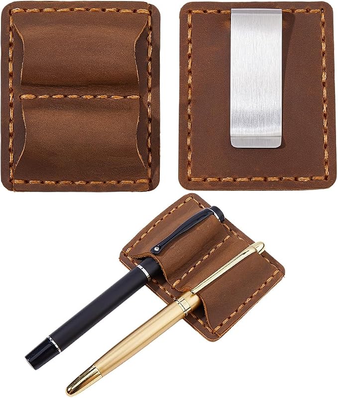 CRASPIRE Handmade Leather Pen Holder Clip Brown Notebook Double Slots Pens Loop - Image 7