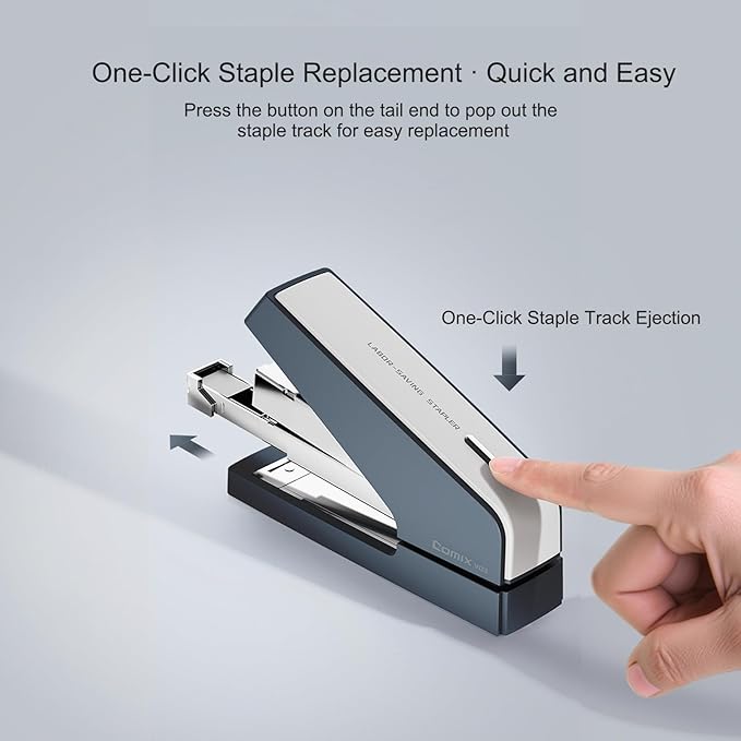 Comix Desk Stapler, 40 Sheet Capacity, Quick-Change Pop-Up Stapler Track, for Office & Classroom, Blue&Gray-DeskLoop Office