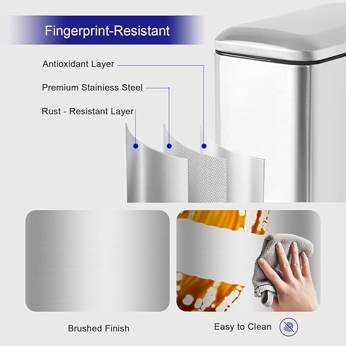 Bathroom Trash Can with Lid,5L/1.3 Gallon Trash Can with Removable Liner Bucket, Small Garbage can for Bathroom,Bedroom,Home Office,Silver-DeskLoop Office