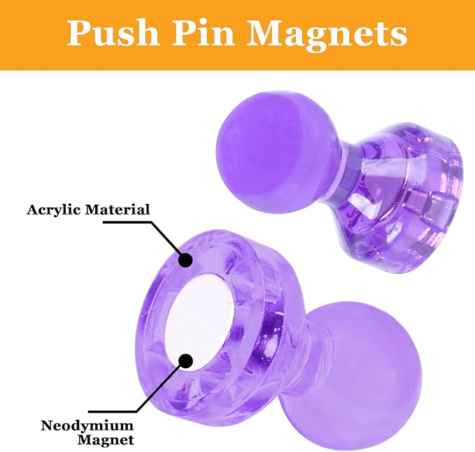 60Pcs Push Pin Magnets, Small Strong Refrigerator Magnets for Whiteboard, Funny Cute Decorative Fridge Magnet, for Locker School Classroom Calendar Kitchen Office Dry Erase Board Map Magnetic Push Pin-DeskLoop Office