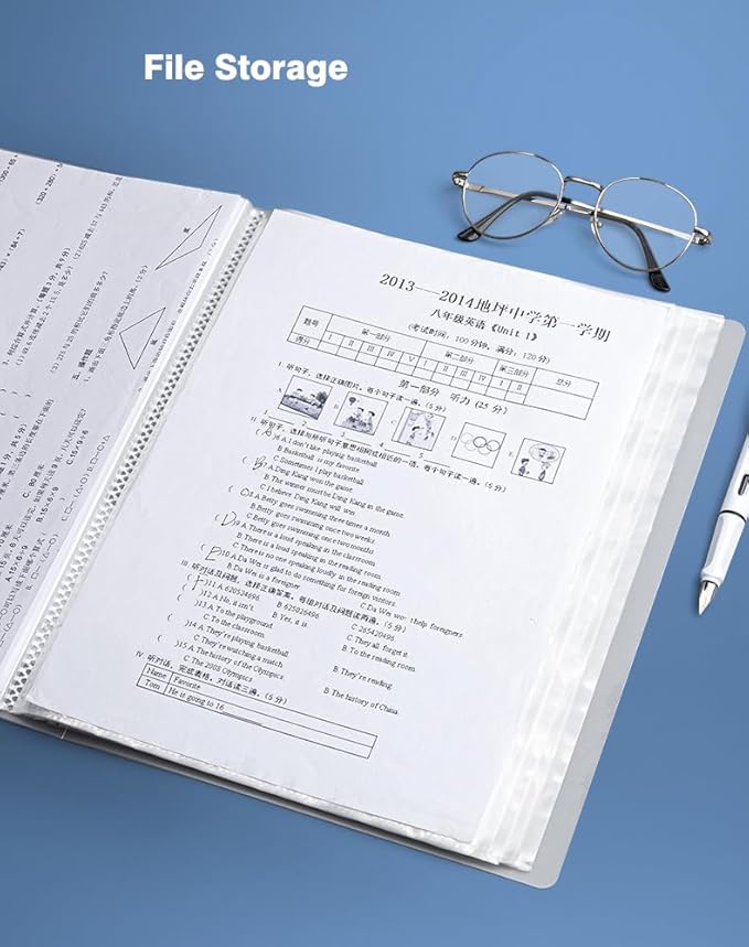 A4 80 Pockets 160/Sides Display Book Paper Document Holder, Business Presentation Book Presentation Folder (80 Pockets Transparent White)-DeskLoop Office