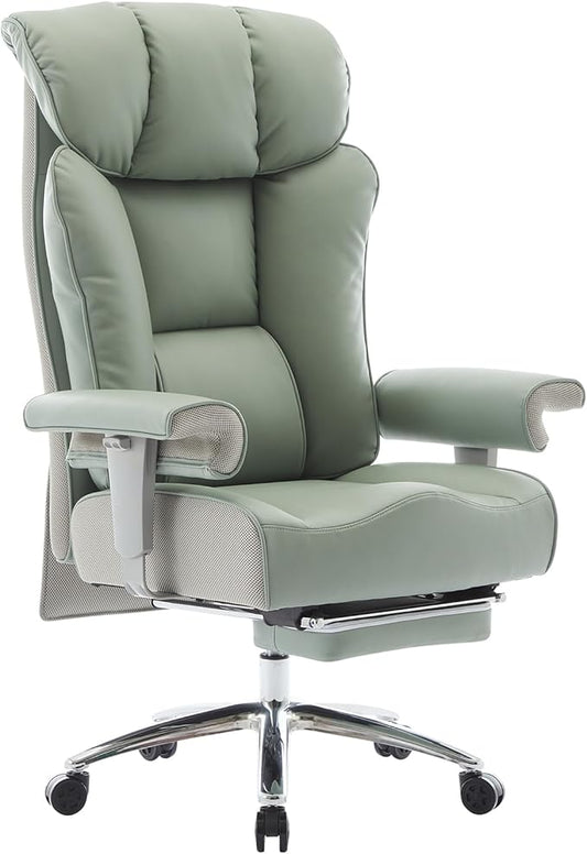 Efomao Big and Tall Green Office Chair 450LBS – Ergonomic High-Back Executive Chair with Footrest, Adjustable Padded Armrests, PU Leather Computer Chair with Lumbar Support for Home or Office,Green-DeskLoop Office