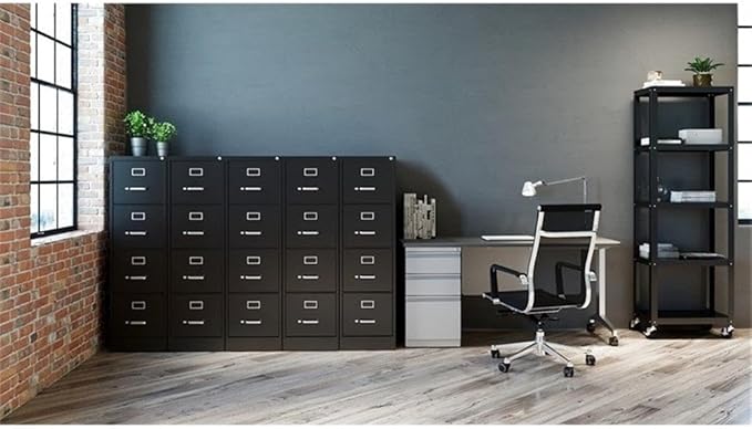 Scranton & Co 4 Drawer Metal Vertical File Cabinet with Lock, 22" Deep, Letter Size, Home/Office, Preassembled, Commercial Grade, Black Finish-DeskLoop Office