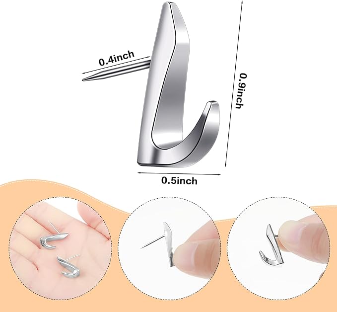 Ferraycle 30 Pieces Metal Push Pin Hangers 20 lbs Picture Hooks Zinc Alloy Thumb Tacks Hanging Hooks with Nails for Home Office Fabric Wall Wooden Board (Silver)-DeskLoop Office