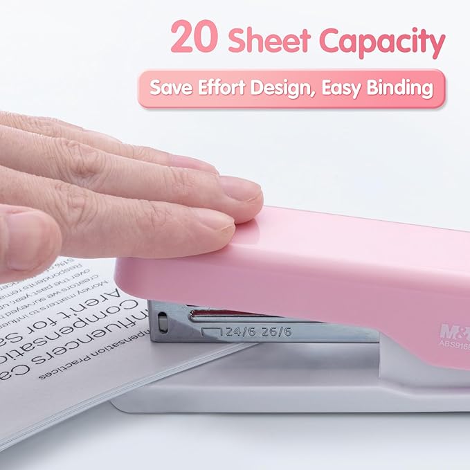 M&G Desktop Stapler, Basic Office Stapler with 1000 Staples, 20 Sheet Capacity, Portable Small Desk Staplers for School Home Office (Pink)