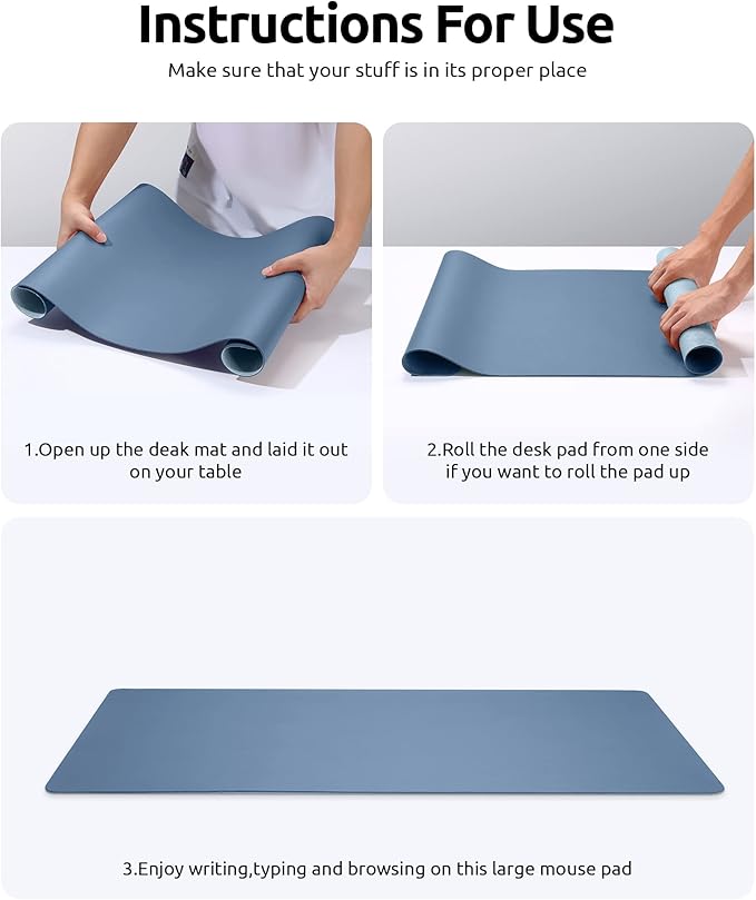 YSAGi Leather Desk Protector, Office Mat, Large Mouse Pad, Non-Slip PU Leather Blotter, Laptop Desk, Waterproof Writing Pad for Office and Home (Blue, 31.5" x 15.8")-DeskLoop Office