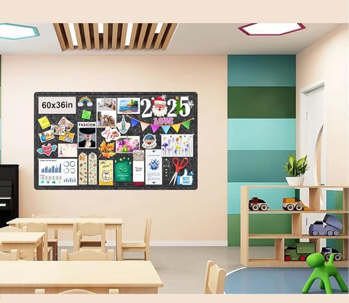 Large Bulletin Board, Foldable 60x36 Inches Cork Board Alternative, Large Felt Board Decorative Pin Board for Wall, Foldable Photo Board Self-Adhesive Vision Board with 36 Pushpins Dark Gray-DeskLoop Office