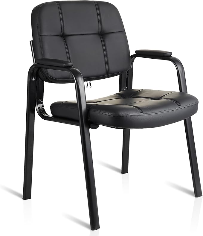 CLATINA Waiting Room Guest Chair with Bonded Leather Padded Arm Rest for Office Reception and Conference Desk Black-DeskLoop Office