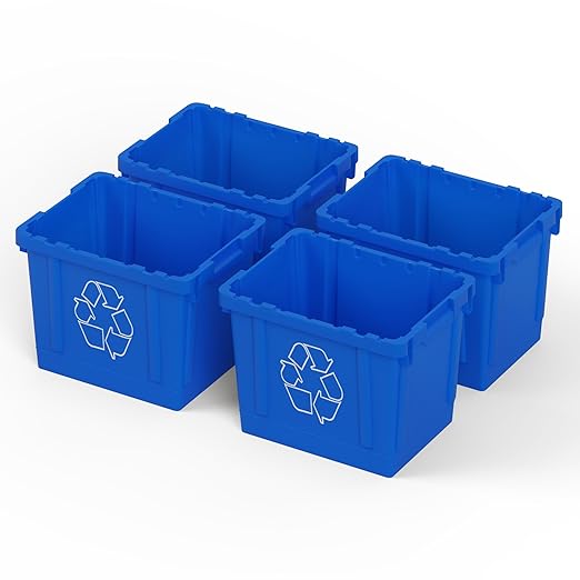 14 Gallon Rectangular Blue Recycling Bin | 4 Pack | Inside Outside Curbside | Stackable Box for Paper Plastic-DeskLoop Office