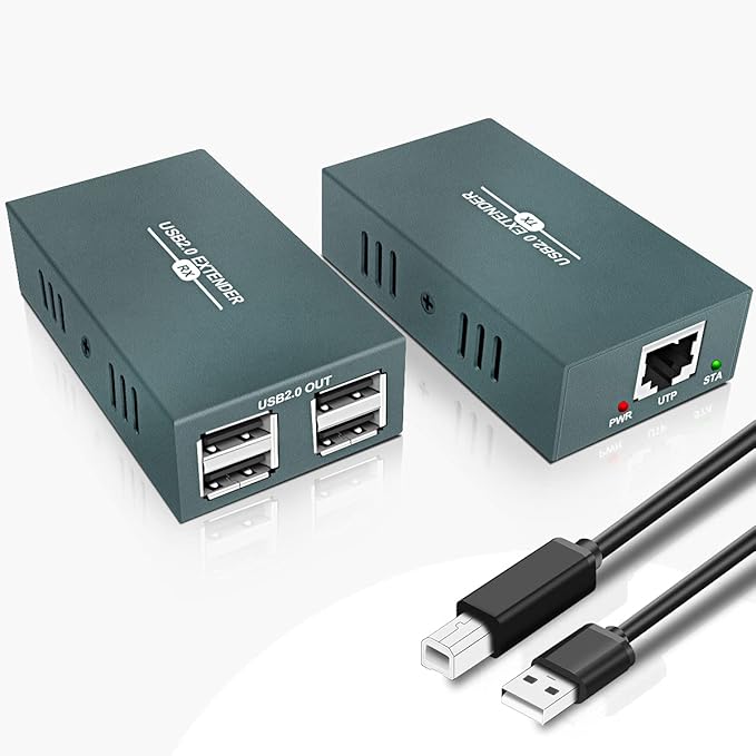 USB Extender Over Ethernet RJ45 LAN Extension, with 4 USB 2.0 Ports, Transmit 50m/165ft Over Ethernet Cat5/5e/6/7, Support Power Over Cable, Play and Plug, No Driver Required-DeskLoop Office