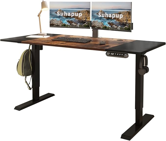 Electric Height Adjustable Standing Desk, 63 x 30inches Height Adjustable Computer Desk Sit Stand Desk Home Office Desks with Splice Board-DeskLoop Office