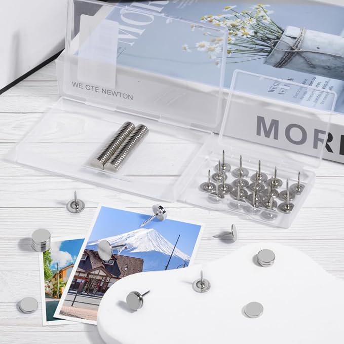 rhinocats Magnetic Push Pins, 30 Sets Magnet Thumbtack for Wall Bulletin Board Strong Decorative Pushpins Clip for Map Picture Hanging Kit Poster Holder-DeskLoop Office