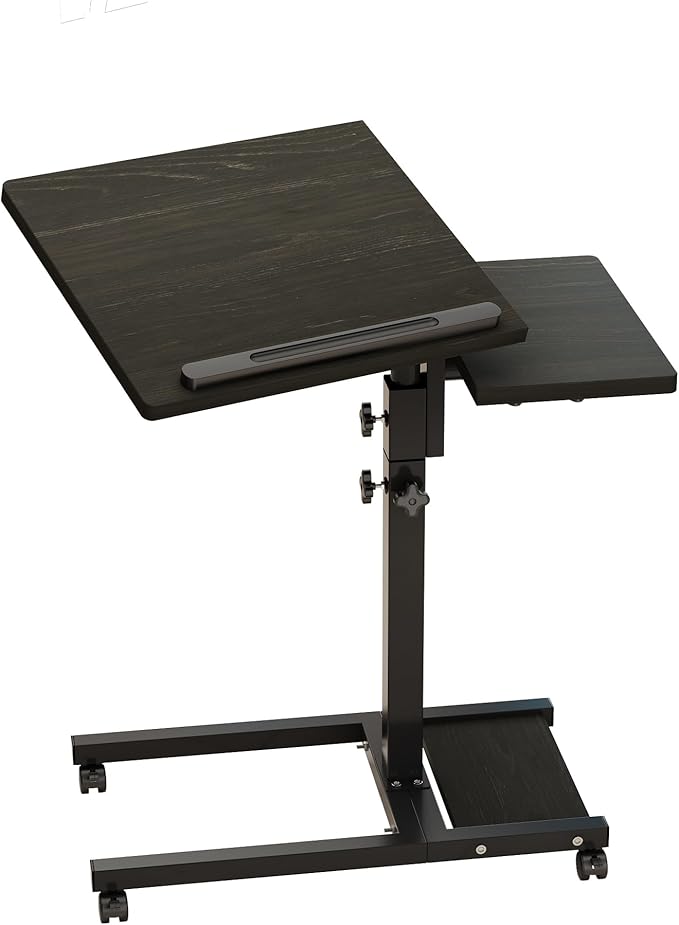 TigerDad Mobile Adjustable Height Laptop Stand PC Computer Portable Notebook Swivel Laptop Desk Rolling Table Desk Cart Tiltable with Wheels Casters& Mouse Pad Table (Dekuwood)