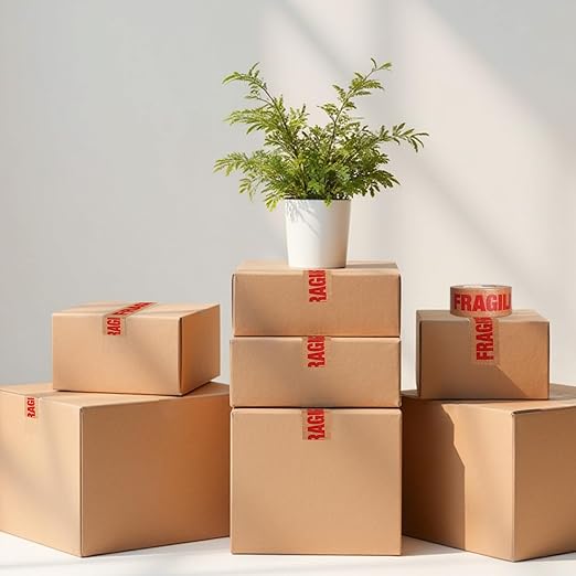 ADHES Fragile Tape, Biodegradable Kraft Paper Tape - 2in x 55yds, 3 Rolls, Strong Adhesive, Eco-Friendly Paper Packing Tape for Shipping & Moving, Heavy Duty Protection for Fragile Items-DeskLoop Office