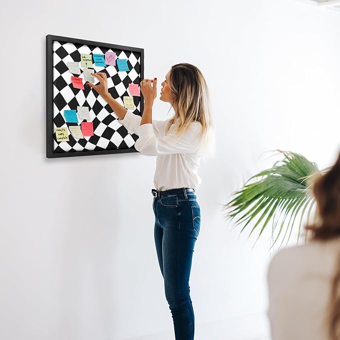 Cork Bulletin Board with Decorative Black and White Linen – 20x20 Inch Square Pin Board for Walls, Girls Vision Board for Organizing Notes, Photos & Reminders, Perfect for Office & Home-DeskLoop Office