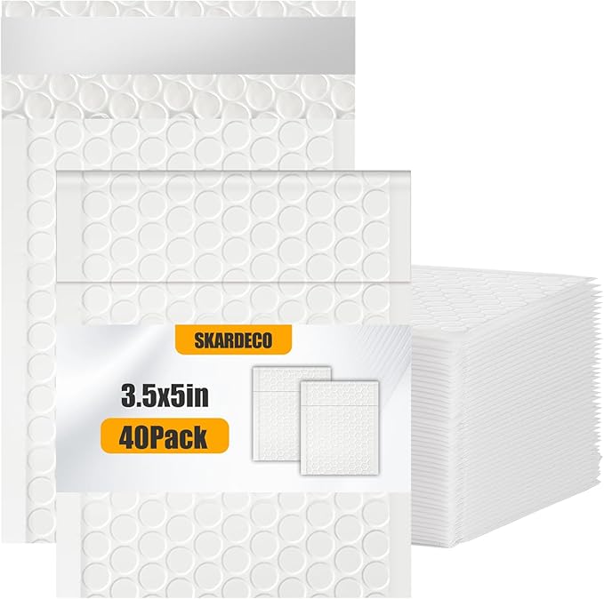 Bubble Mailers 3.5x5 inch 40Pack White Bubble Mailers Self-Seal Padded Mailing Envelopes Bubble Opaque Padded Mailer for Small Businesses to Package and Mail Jewelry Cosmetics#0000-DeskLoop Office