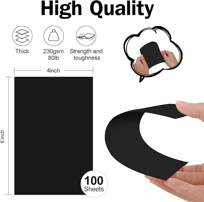 100 Pack Black Blank Index Cards 4x6 Card Stock Paper, Goefun 80lb Heavyweight Cardstock Unlined Notecards for Postcards, Photo Paper, Recipe-DeskLoop Office