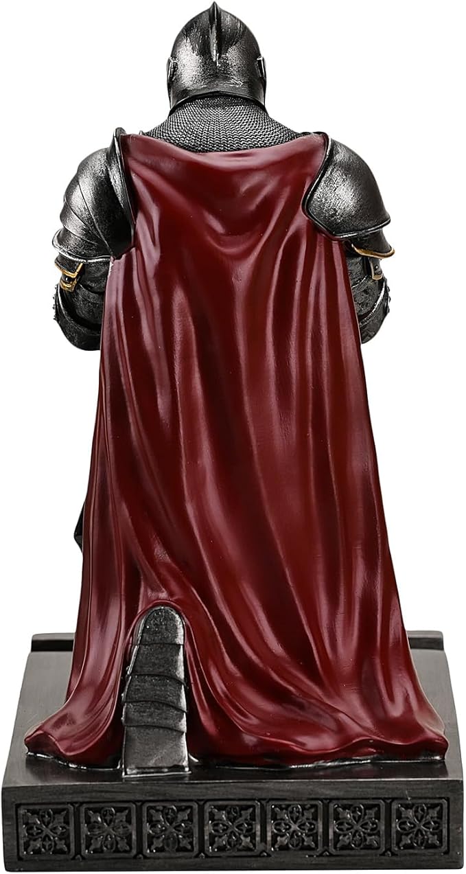 Medieval Armored Warrior Wearing Outerwear, Mobile Phone Stand Knight Pen Holder Desk Organizers, Resin Bookends Paperweight with a Letter Opener for Desk (Iron)-DeskLoop Office