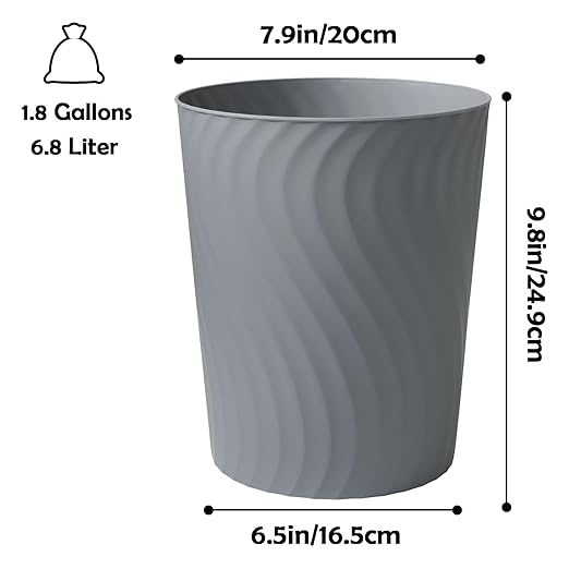 YGJT Small Trash Can, 3 Pack 1.8 Gallons Bathroom Trash Can, Slim Waste Basket, Round Garbage Can, Plastic Trash Bin for Kitchen, Dorm, Bedroom, Office, Living Room, Study, Compact Spaces(Grey)-DeskLoop Office