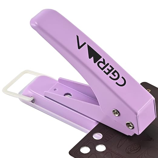 Single Hole Puncher, 1/4" Hole, 50% Labor Savings, Heavy Duty Metal Punch, 15 Sheet Capacity, for ID Cards, Chipboard, Art Project, Crafts Easy Punching, Purple-DeskLoop Office