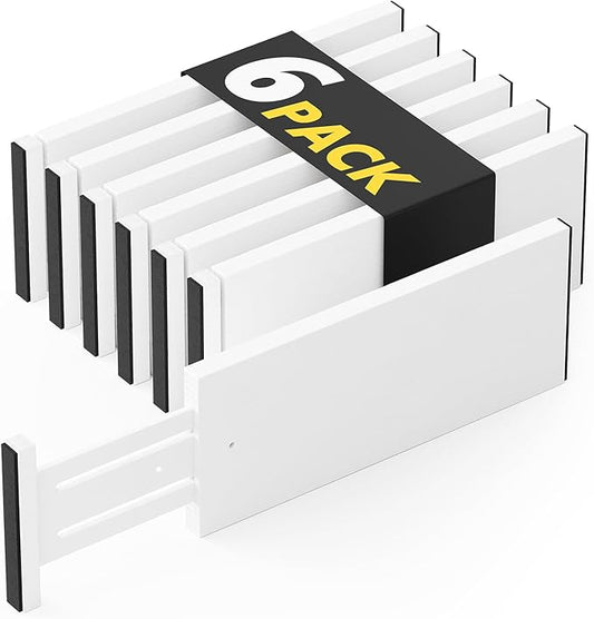 SpaceAid Bamboo Dresser Drawer Dividers 6 Pack, 4.65“ High Adjustable 12.5“-17” Drawer Organizers, Expandable Organization for Clothing, Clothes, Dressers, White-DeskLoop Office