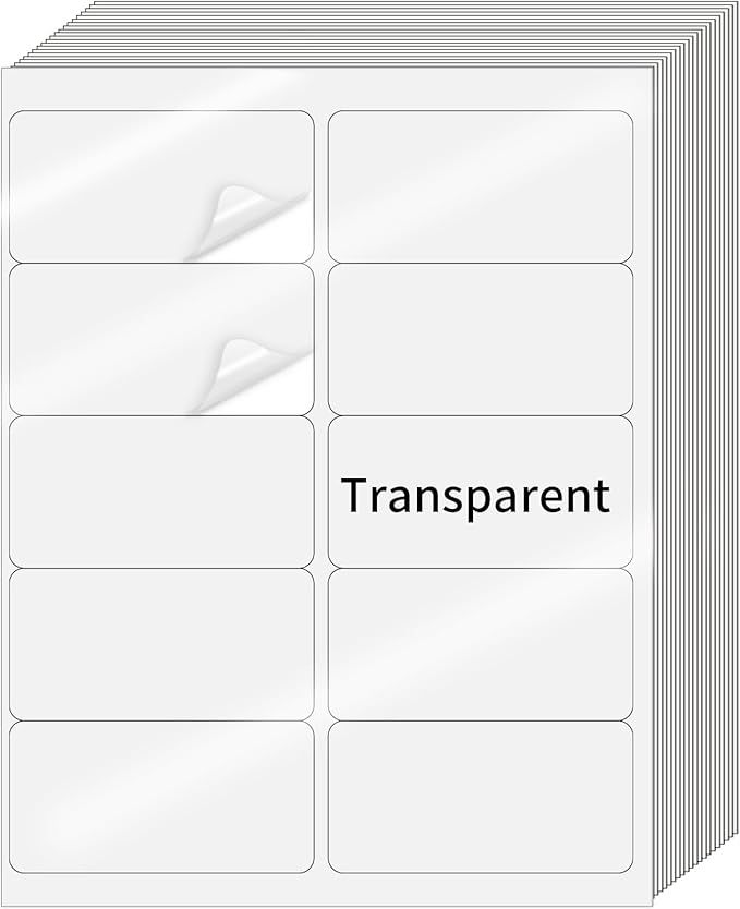 STARLIBOO Transparent Stickers Labels - 2" x 4" Address Labels Mailing Stickers for Laser/Inkjet Printer 8.5"×11"- 20 Sheet-DeskLoop Office
