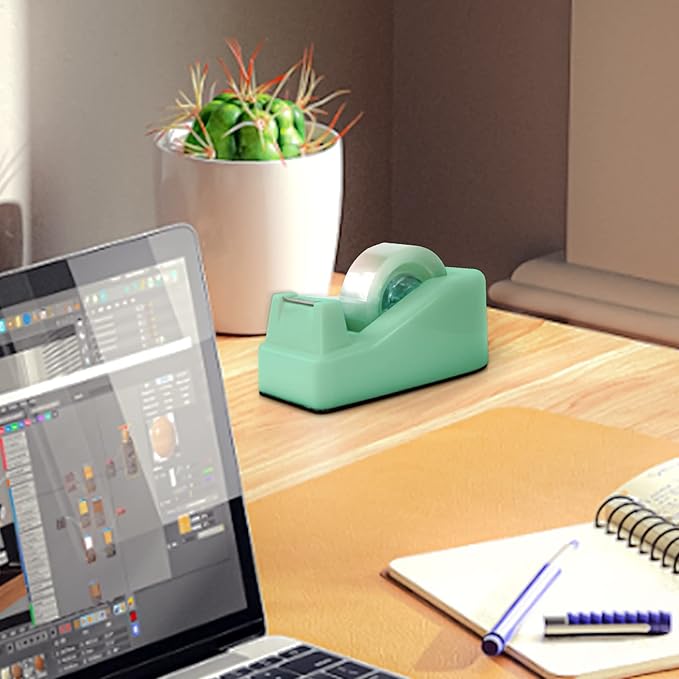 1Pcs Desktop Tape Dispenser Adhesive Roll Holder with Weighted Nonskid Base, Green (Tape not Included)-DeskLoop Office