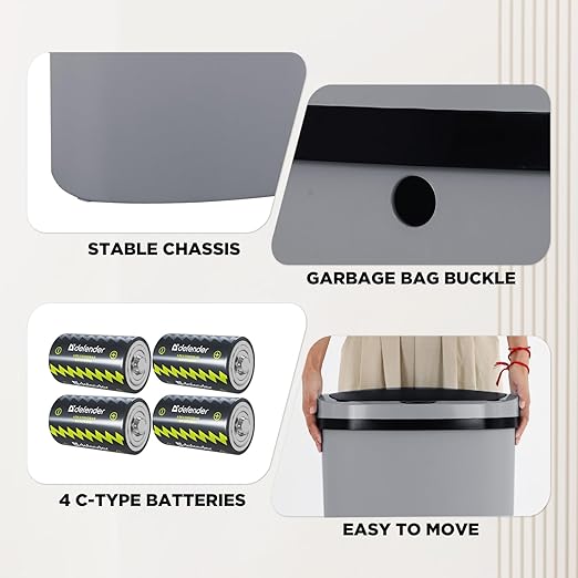 PayLessHere 13 Gallon Trash Can Kitchen Trash Can Automatic Garbage Can with Lid Touch Free High-Capacity Motion Sensor for Kitchen Bedroom Bathroom Office Wateproof Trash Bin (1, Gray)-DeskLoop Office