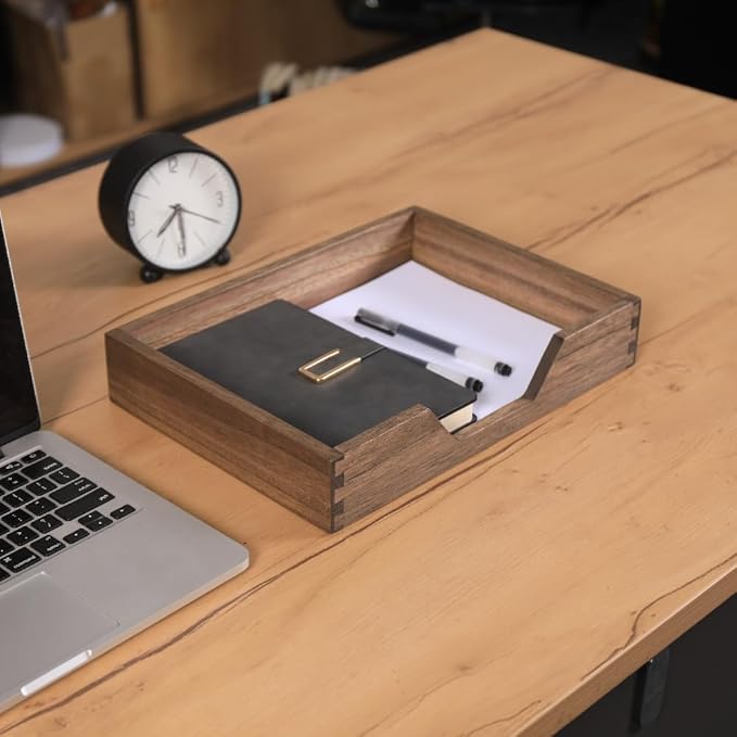 Wood Letter-Size Tray for Office Desktop Organizer - Wooden Front-Load Documents Tray for Mail, Paper, File, Magazine, Pen,Notebook Storage Paper Holder Trays Dark(DGTU-DK)-DeskLoop Office