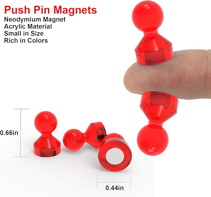 Ant Mag Magnetic Push Pins Strong Push Pin Magnets for Fridge Whiteboards Calendars Maps in School & Office Pack of 18 Red-DeskLoop Office