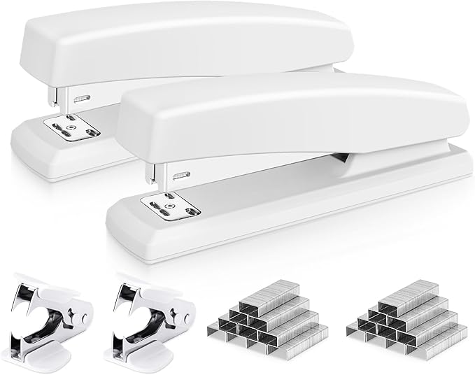 Deli Stapler, Desktop Stapler, 2 Pack, Office Stapler, 25 Sheet Capacity, Includes 2000 Staples and 2 Staple Removers, 2 Pack, White-DeskLoop Office