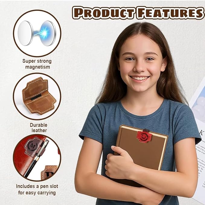 Custom Bookmark with Pen Holder with 26 Letters Personalized Magnetic Leather Book Mark, Customized Name Book Marker Clip with Initial for Men Women, Gifts for Book Lovers, Readers, (Coffee, D)