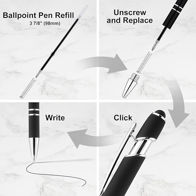 LINFANC 12 Pack Ballpoint Pen with Stylus Tip, 1.0 mm Black Ink Smooth Writing Pens, Metal Stylus Pens for Touch Screens-DeskLoop Office