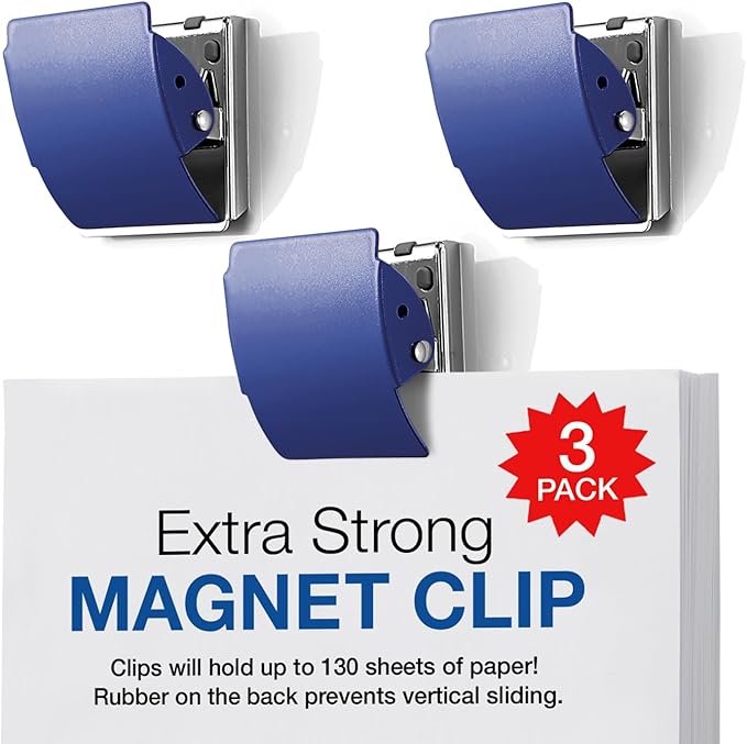 Extra Strong Magnetic Clips for Refrigerator and More, Large Blue, 3-Pack-DeskLoop Office