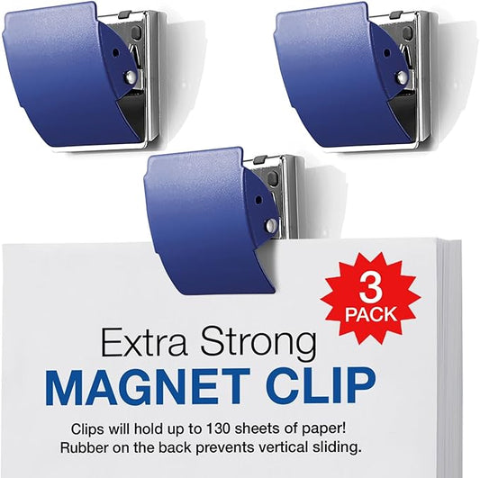 Extra Strong Magnetic Clips for Refrigerator and More, Large Blue, 3-Pack-DeskLoop Office