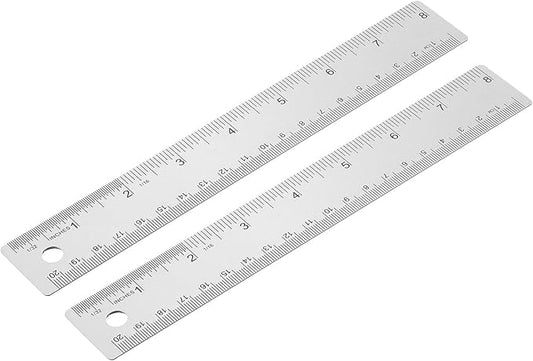 PATIKIL 8 Inch Stainless Steel Ruler Straight Edge Ruler, 2 Pcs Cork Backing Non-Slip Metal Ruler with Inches Centimeter Metric Measuring Tools for Office-DeskLoop Office