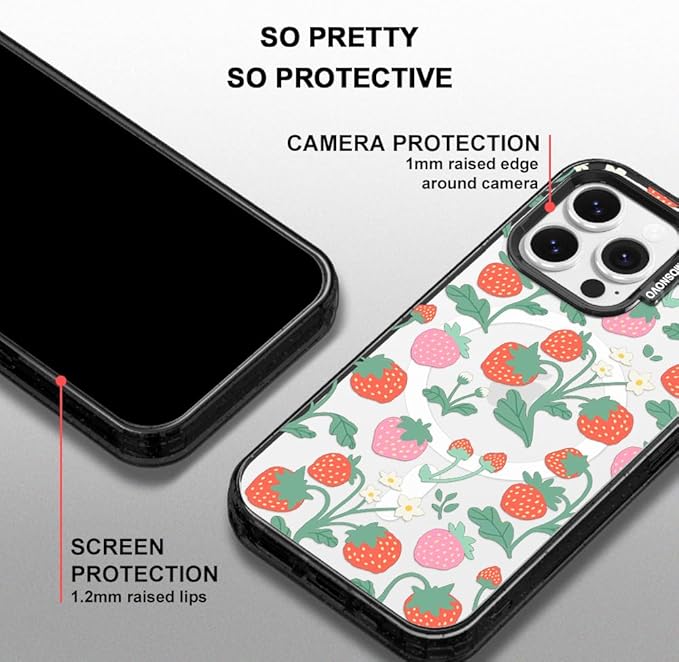 MOSNOVO Magnetic Case for iPhone 14 Pro Max, 10ft Military-Grade Protection, Compatible with Magsafe, Shockproof Phone Case for iPhone 14 Pro Max - Strawberry Garden - Clear Black-DeskLoop Office