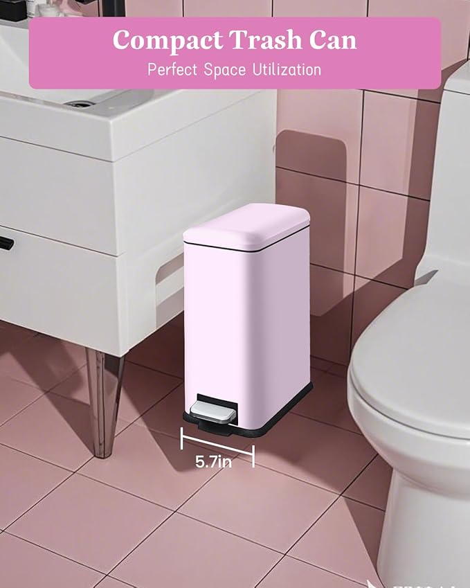 Pink Trash Can, 1.3 Gallon Bathroom Trash Can with Lid, Stainless Steel Pedal Trash Bin Removal Inner Bucket, Small Grabage Can for Bathroom,Bedroom,Home Office-DeskLoop Office