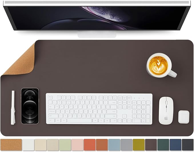 Cork Desk Mat - Dual-Sided Desk Pad for Office and Home - Desk Organization and Accessories - Ideal for Large Mouse Pad and Desk Mats on Top of Desks(Coffee,31.5"x 15.7")-DeskLoop Office