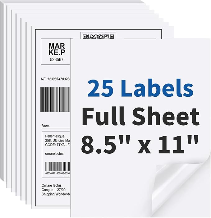 25 Sheets Sticker Paper Matte White, 8.5" x 11" Label Paper for Laser & Inkjet Printer, Full Sheet Label for Shipping Address Mailing-DeskLoop Office
